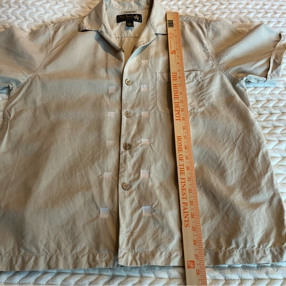 Nat Nest Men’s Tan Short Sleeve Button-Up Shirt 100% Silk size Large - Picture 7 of 8